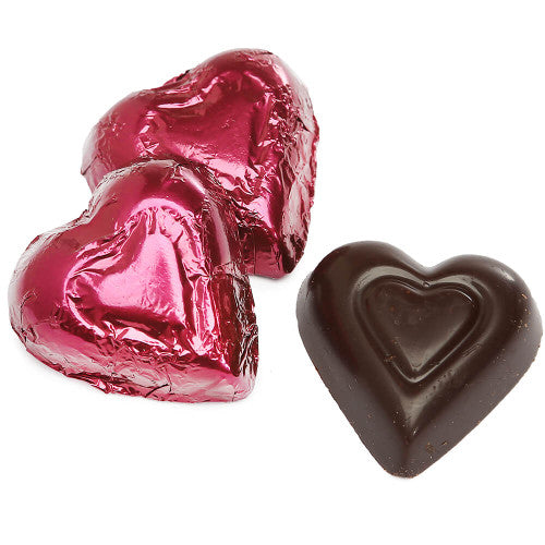 Foiled 73% Dark Chocolate Burgundy Hearts